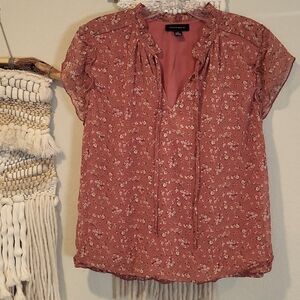 Tamara H Floral Tie Front Short Sleeve Ruffle Detail Lined Bubble Blouse, Small